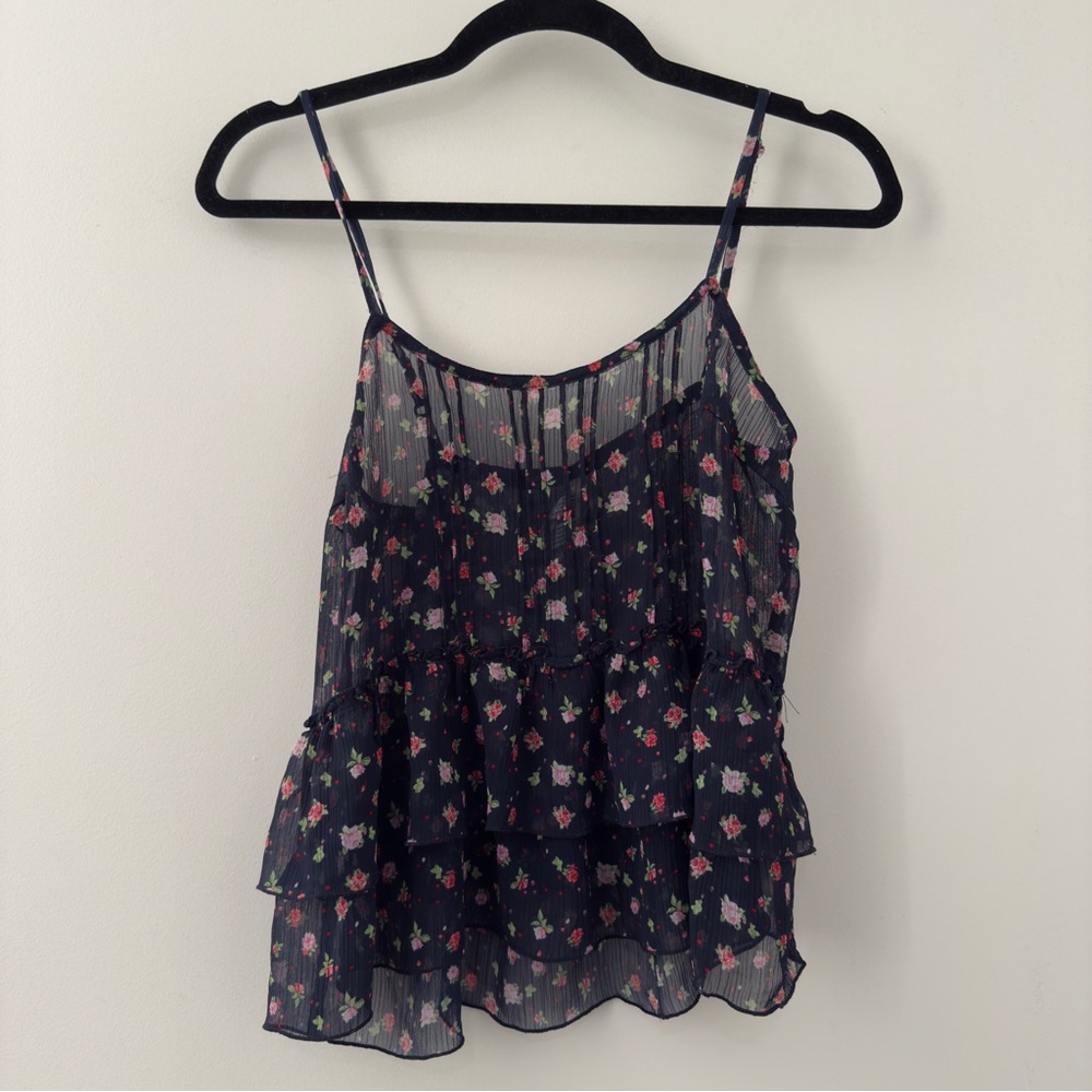 Aeropostale 2013 Floral Tiered Tank Sleeveless Shirt Blouse Top Size Small S